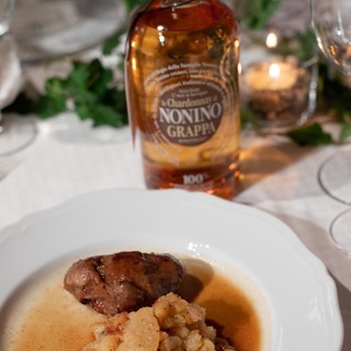 Ganasse di vigiel cu le sgnape nonino grappa monovitigno chardonnay in barriques