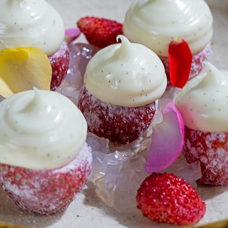 1. strawberries filled with white chocolate  yogurt and vanilla